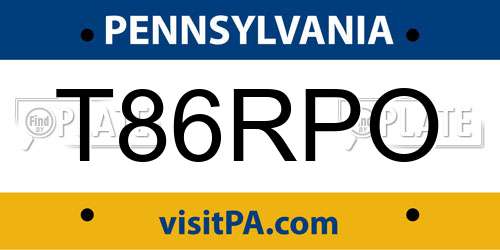 T86RPO Pennsylvania License Plate