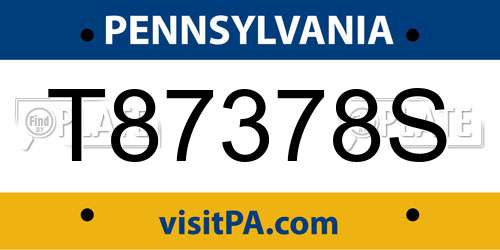 T87378S Pennsylvania License Plate