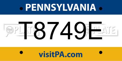 T8749E Pennsylvania License Plate