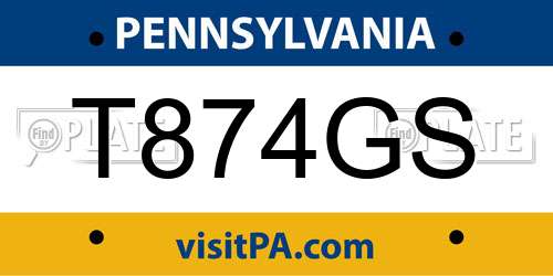T874GS Pennsylvania License Plate
