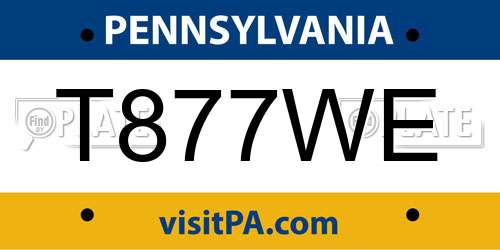 T877WE Pennsylvania License Plate