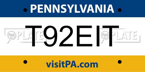 T92EIT Pennsylvania License Plate