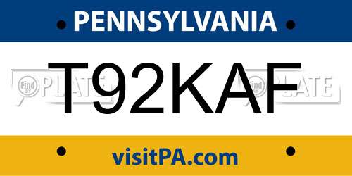 T92KAF Pennsylvania License Plate