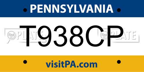 T938CP Pennsylvania License Plate