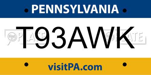 T93AWK Pennsylvania License Plate