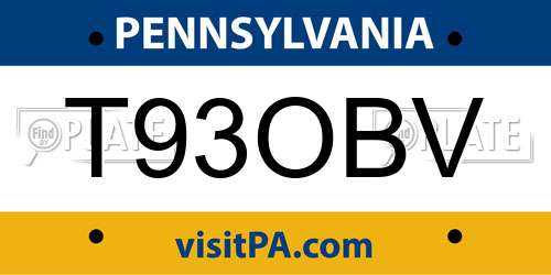 T93OBV Pennsylvania License Plate