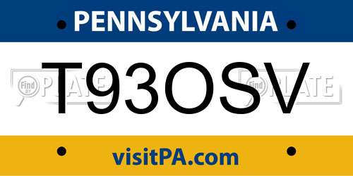 T93OSV Pennsylvania License Plate
