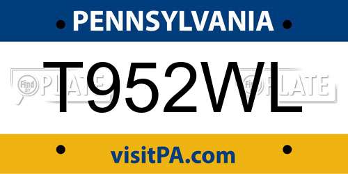 T952WL Pennsylvania License Plate