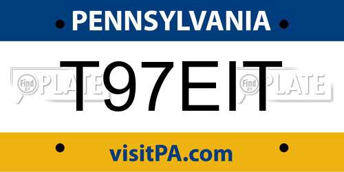 T97EIT Pennsylvania License Plate