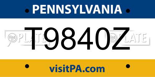 T9840Z Pennsylvania License Plate