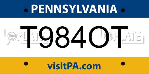 T984OT Pennsylvania License Plate