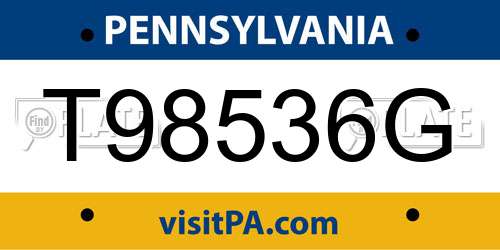 T98536G Pennsylvania License Plate