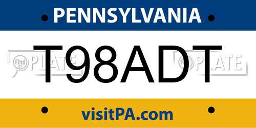T98ADT Pennsylvania License Plate