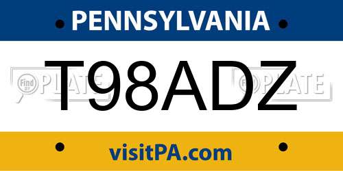 T98ADZ Pennsylvania License Plate