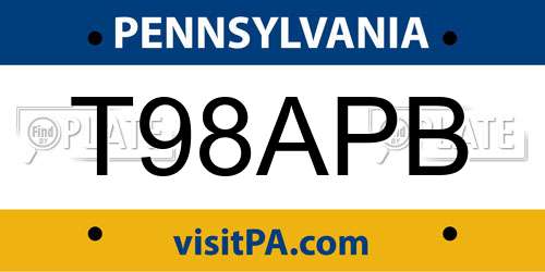 T98APB Pennsylvania License Plate
