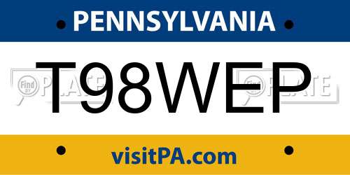 T98WEP Pennsylvania License Plate