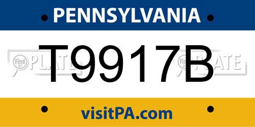 T9917B Pennsylvania License Plate