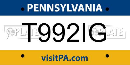 T992IG Pennsylvania License Plate