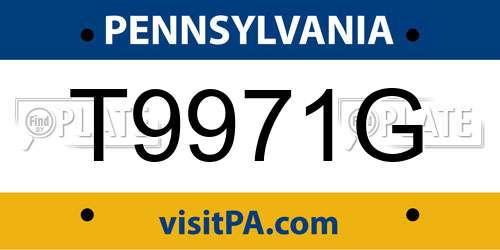 T9971G Pennsylvania License Plate