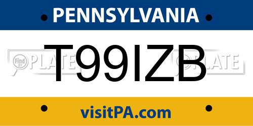 T99IZB Pennsylvania License Plate