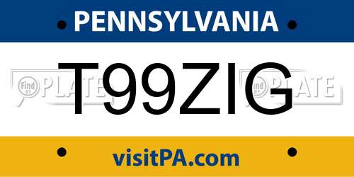 T99ZIG Pennsylvania License Plate