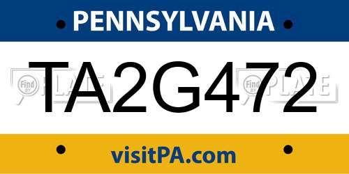 TA2G472 Pennsylvania License Plate