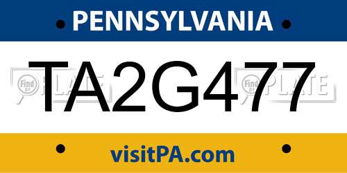 TA2G477 Pennsylvania License Plate