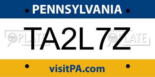 TA2L7Z Pennsylvania License Plate