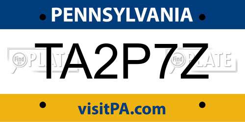 TA2P7Z Pennsylvania License Plate