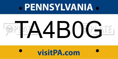 TA4B0G Pennsylvania License Plate