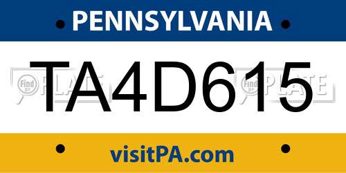 TA4D615 Pennsylvania License Plate