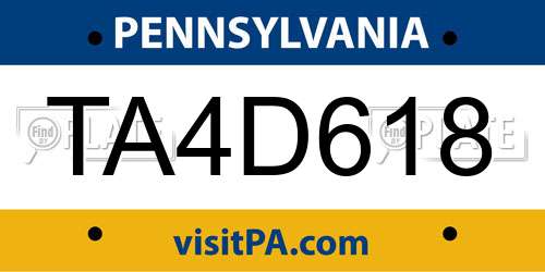 TA4D618 Pennsylvania License Plate