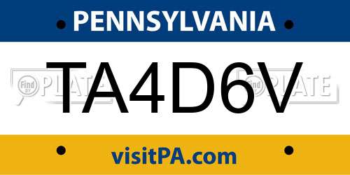 TA4D6V Pennsylvania License Plate