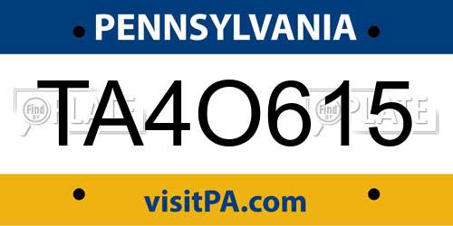 TA4O615 Pennsylvania License Plate