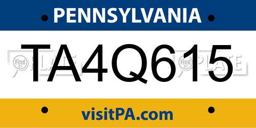 TA4Q615 Pennsylvania License Plate