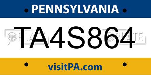TA4S864 Pennsylvania License Plate