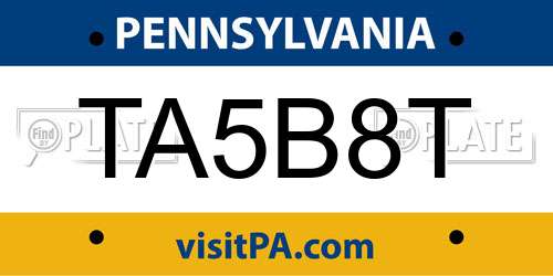 TA5B8T Pennsylvania License Plate