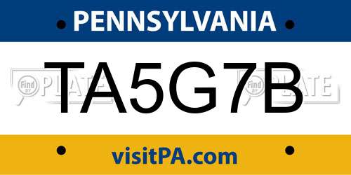 TA5G7B Pennsylvania License Plate