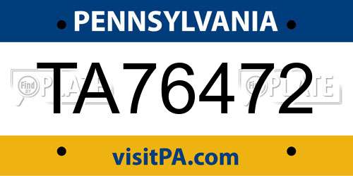 TA76472 Pennsylvania License Plate