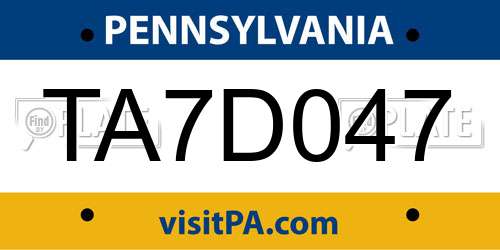TA7D047 Pennsylvania License Plate