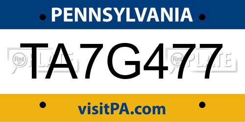 TA7G477 Pennsylvania License Plate