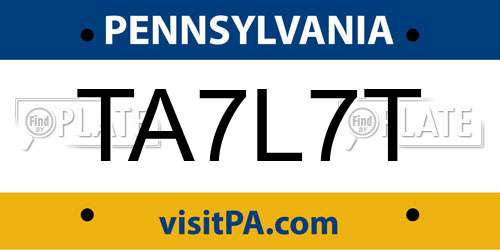 TA7L7T Pennsylvania License Plate
