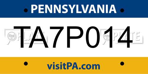 TA7P014 Pennsylvania License Plate