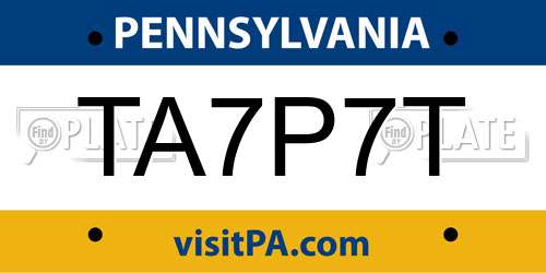 TA7P7T Pennsylvania License Plate