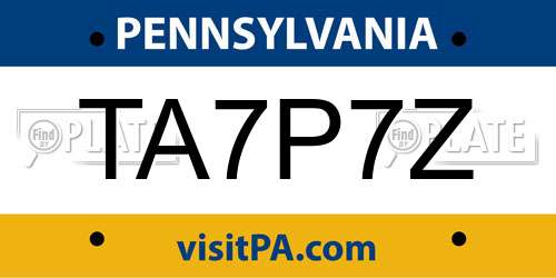 TA7P7Z Pennsylvania License Plate
