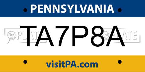 TA7P8A Pennsylvania License Plate