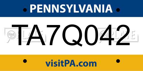 TA7Q042 Pennsylvania License Plate