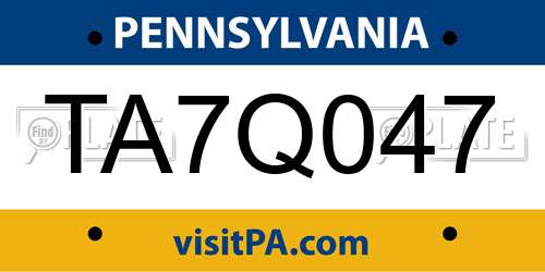 TA7Q047 Pennsylvania License Plate