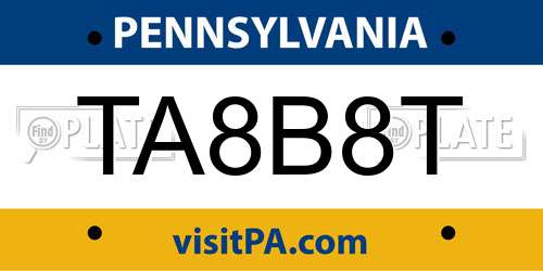 TA8B8T Pennsylvania License Plate