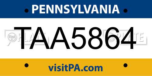 TAA5864 Pennsylvania License Plate